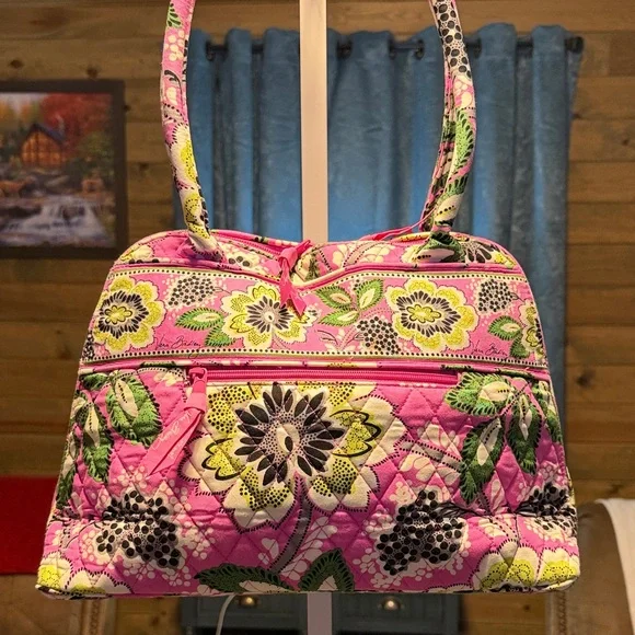 Vera Bradley Pink Floral Quilted Shoulder Bag with Yellow & Green Accents - Picture 2 of 8